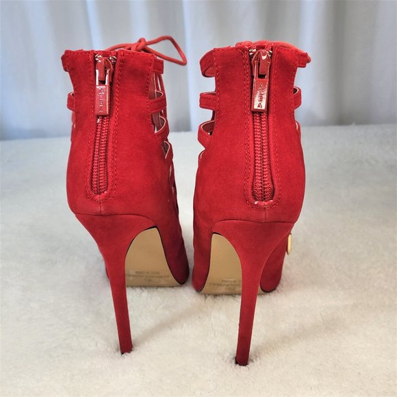 ☆ Alba Red Cage Cut Pointy Toe Lace Up Ankle Boots - Picture 5 of 9